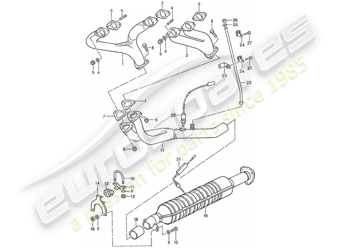 porsche 1990 (944) exhaust system - catalyst part diagram