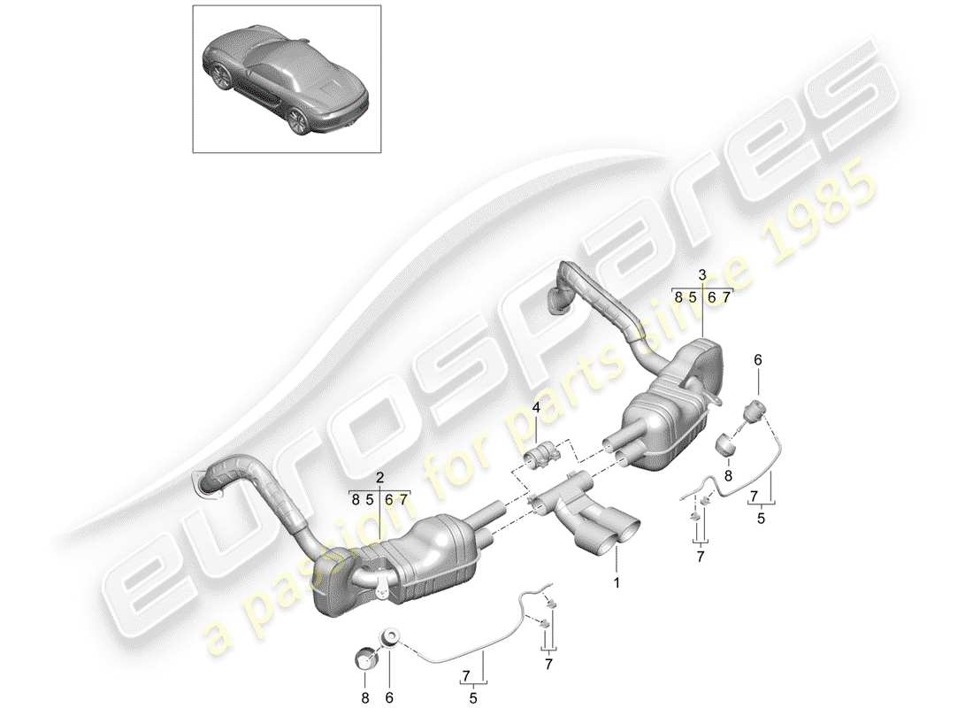 porsche boxster 981 (2012) exhaust system part diagram