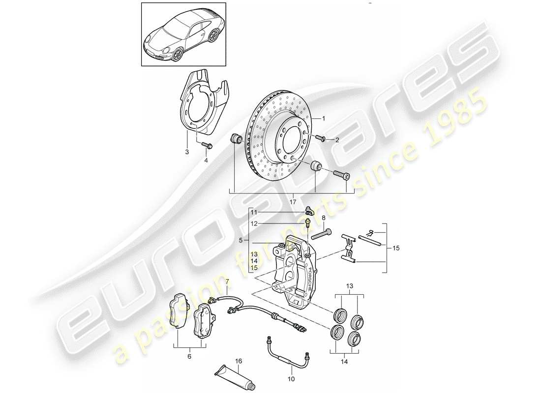 porsche 2010 (997-2) disc brakes part diagram