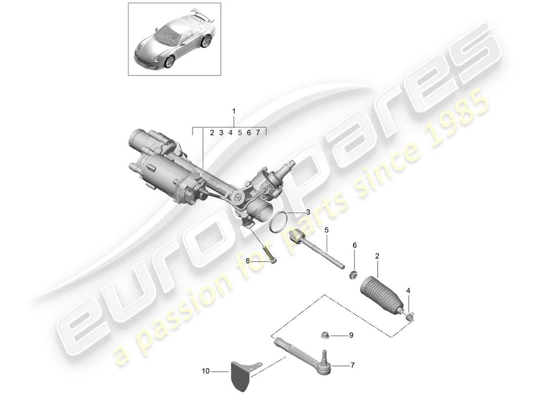 porsche 2019 (991-2 r/gt3/rs) steering gear part diagram