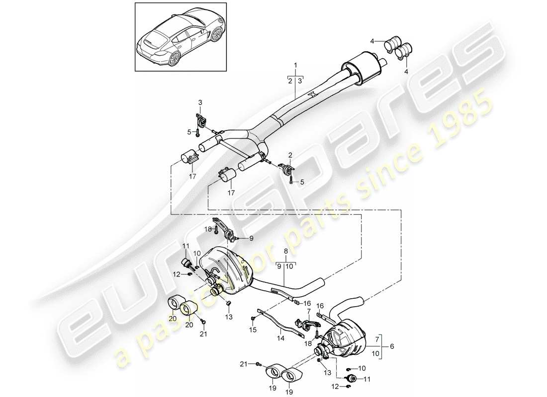 porsche 2016 (panamera 970) exhaust system part diagram
