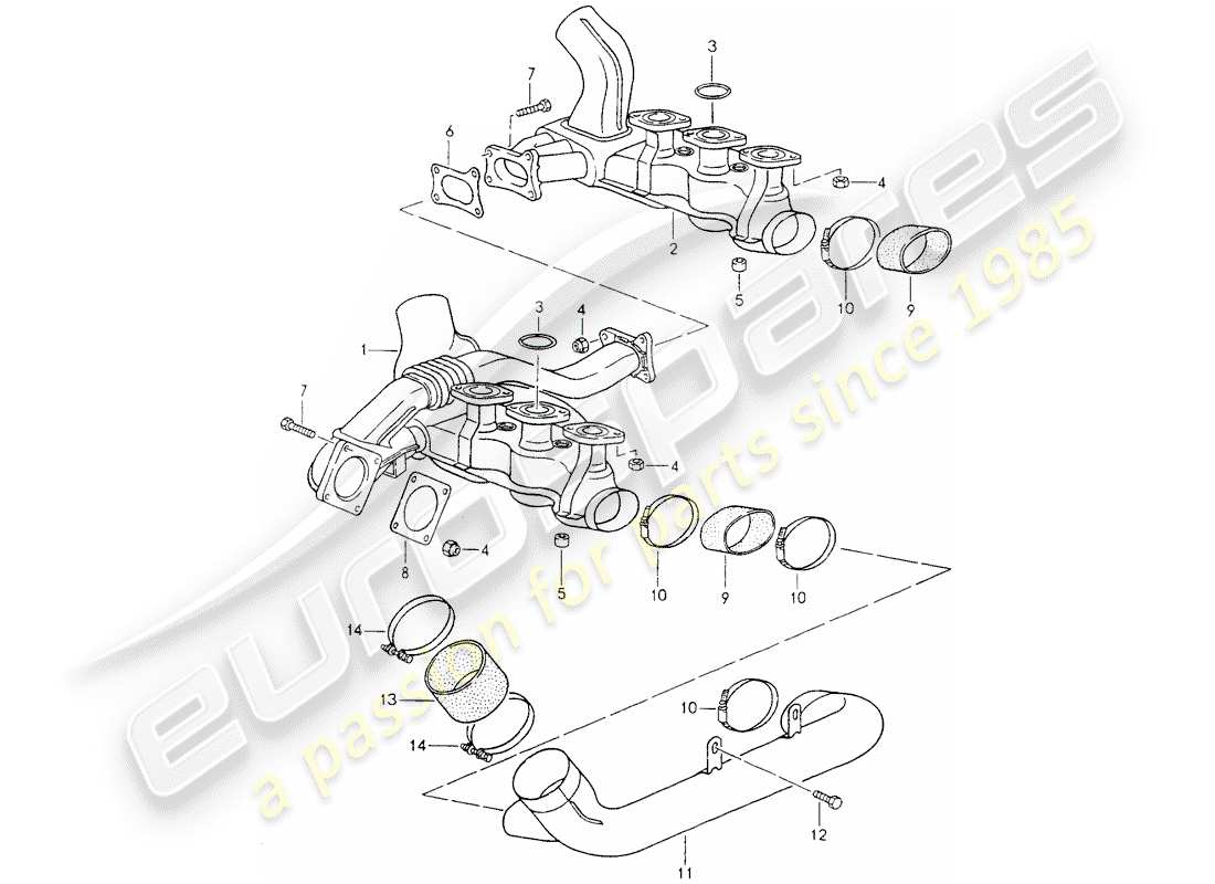 porsche 964 (1994) exhaust system - heater core part diagram