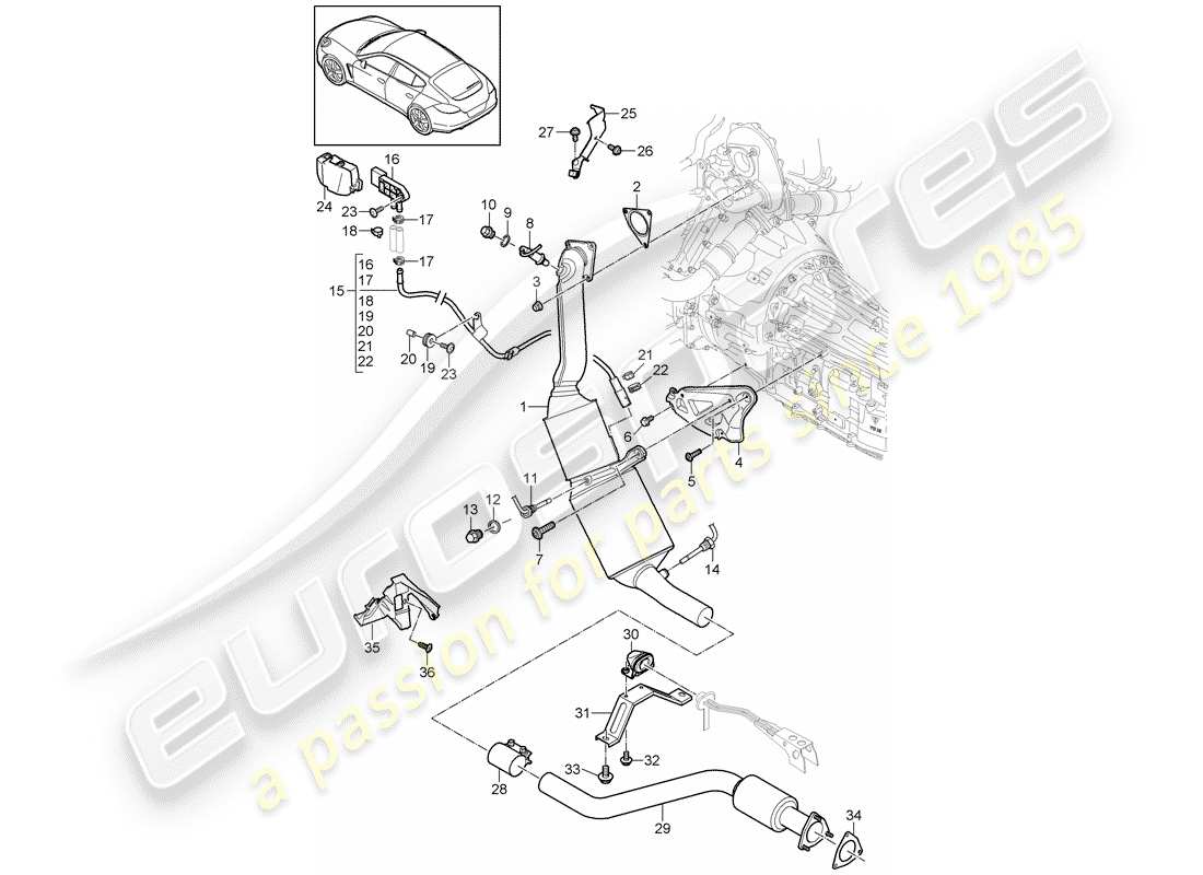 porsche 2016 (panamera 970) exhaust system part diagram
