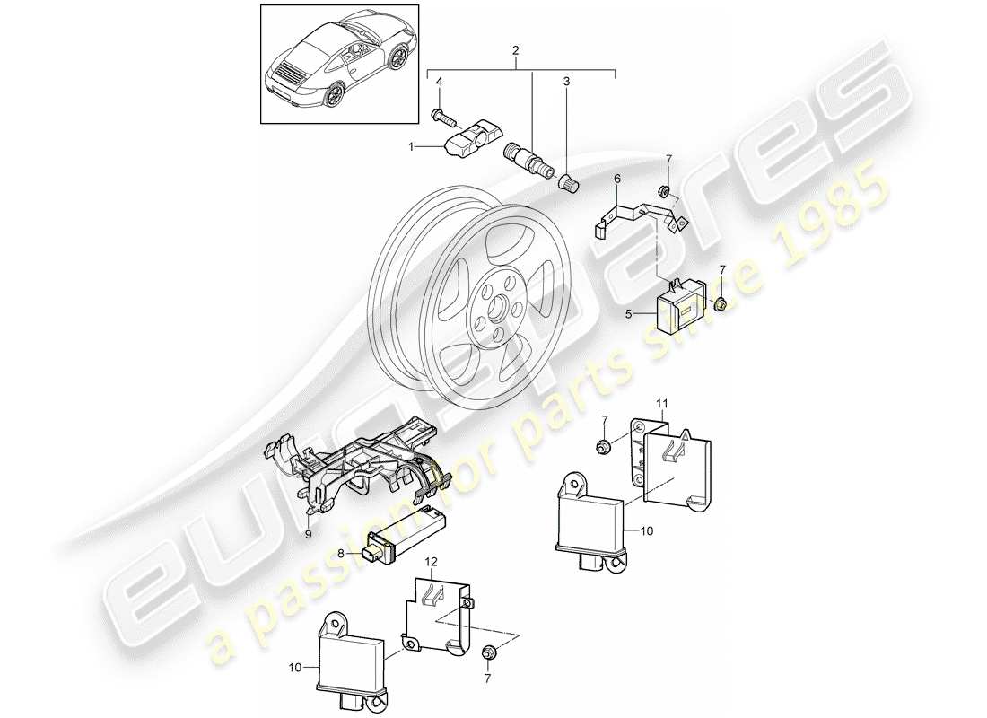 porsche 997 gen. 2 (2009) tire pressure control system parts diagram