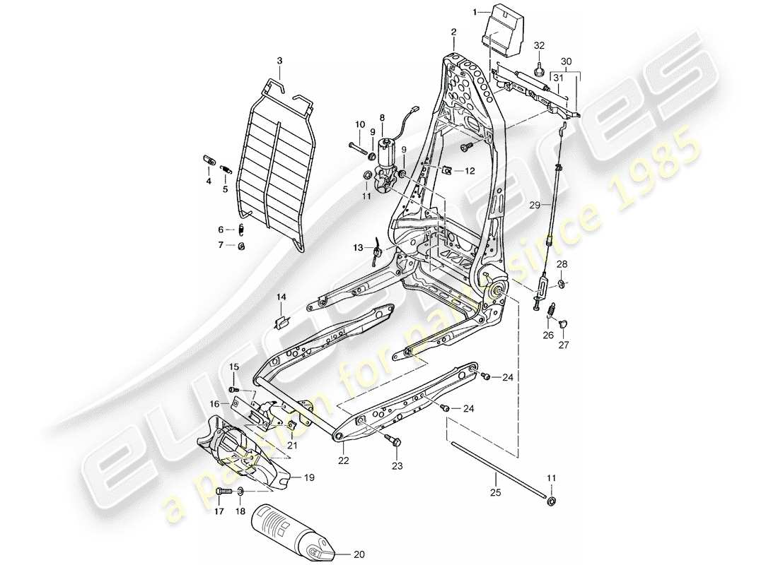 porsche 996 t/gt2 (2004) frame for seat - frame - backrest parts diagram