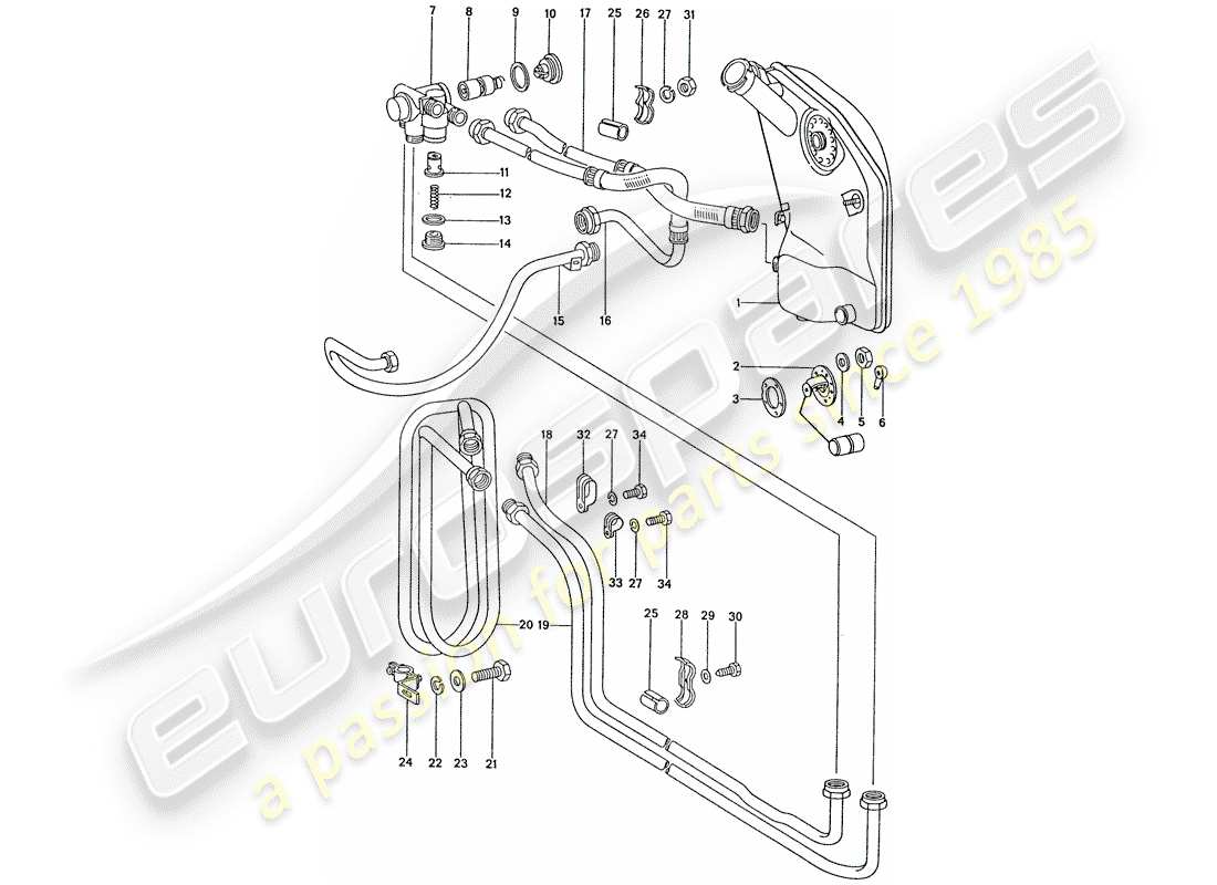 porsche 911 (1977) engine lubrication - radiator coil part diagram