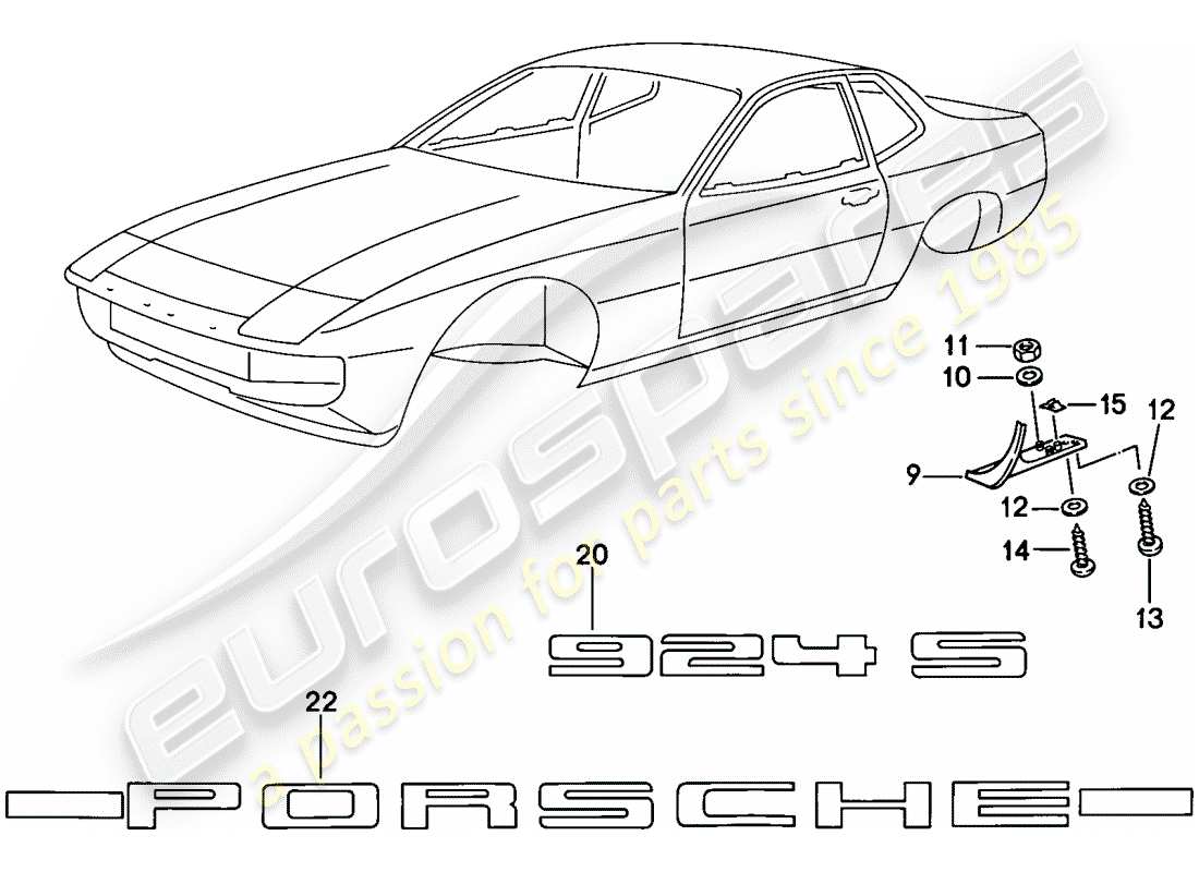 porsche 1988 (924s) cover - nameplates part diagram