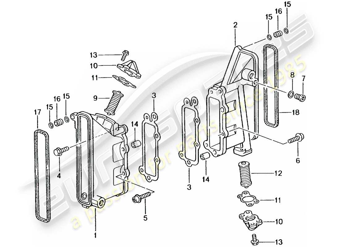porsche 2004 (996 gt3) chain case - tensioner - chain part diagram