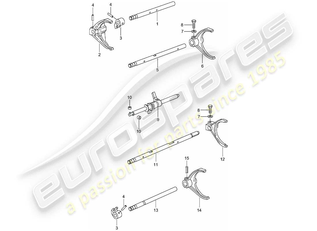 porsche 2001 (996 turbo / gt2) selector shaft part diagram