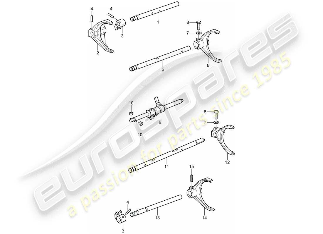 porsche 2002 (996 turbo / gt2) selector shaft part diagram