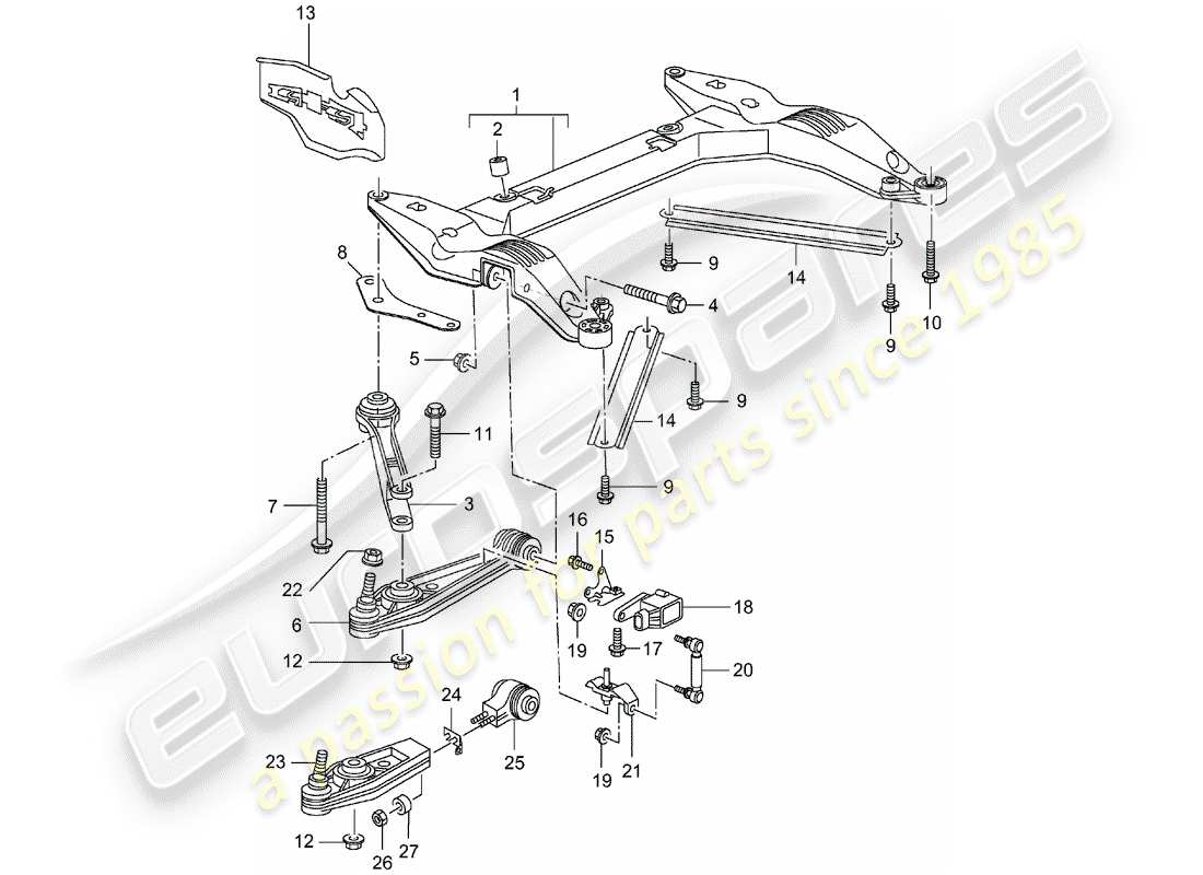 porsche 2004 (996 turbo / gt2) cross member - track control arm part diagram