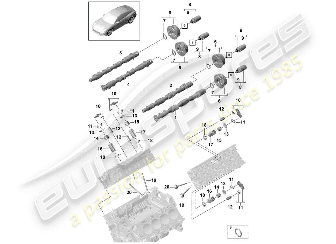 porsche 2018 (panamera 971-1) camshaft, valves part diagram