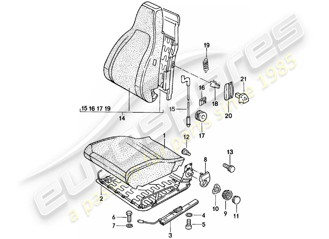porsche 1984 (924) front seat - single parts part diagram