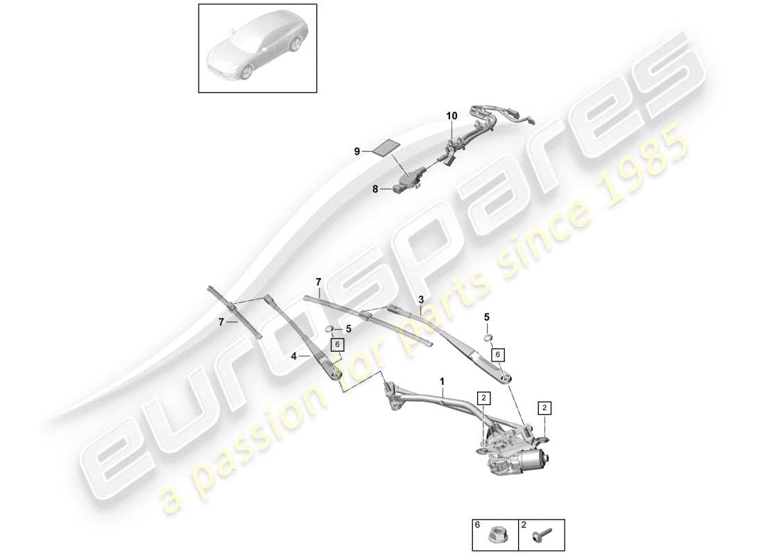 porsche panamera 971 (2019) windshield wiper system compl. parts diagram
