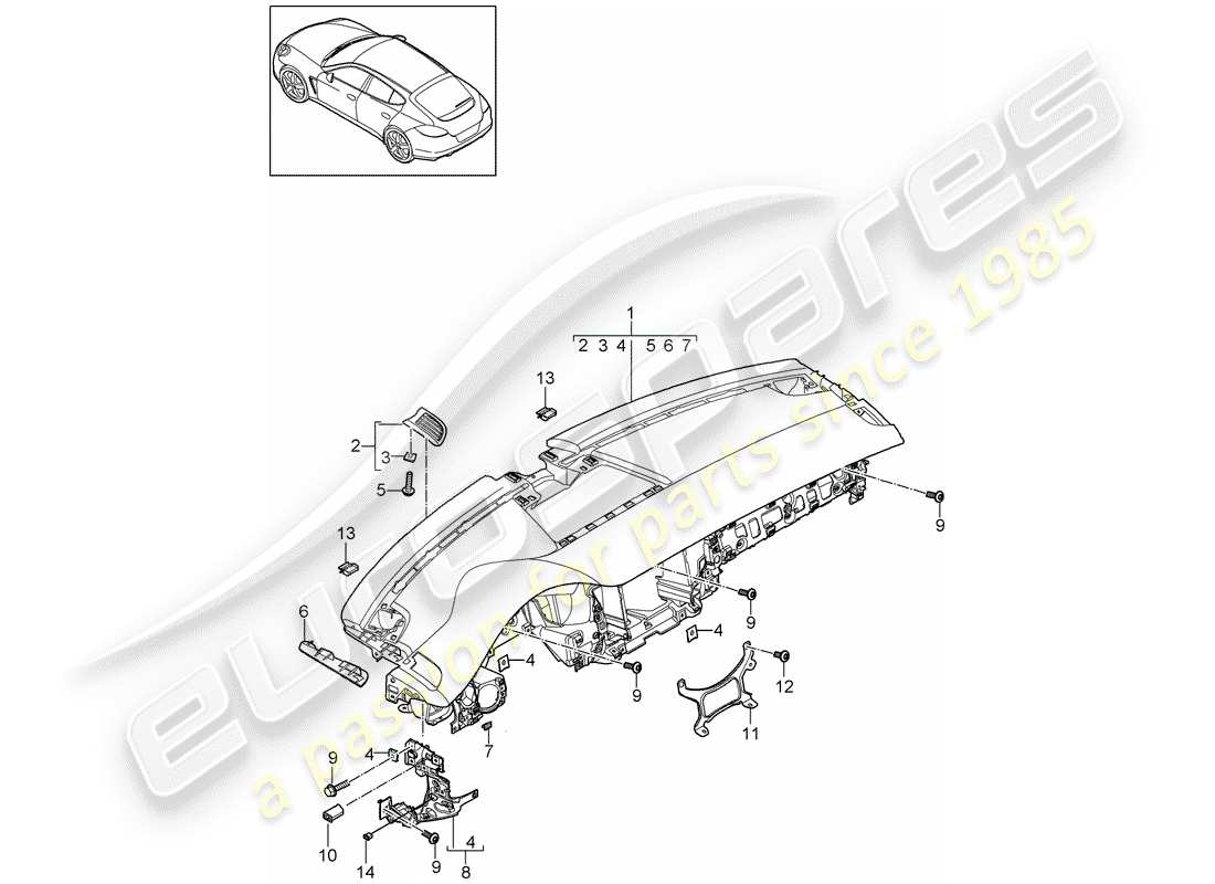 porsche panamera 970 (2015) dashboard part diagram