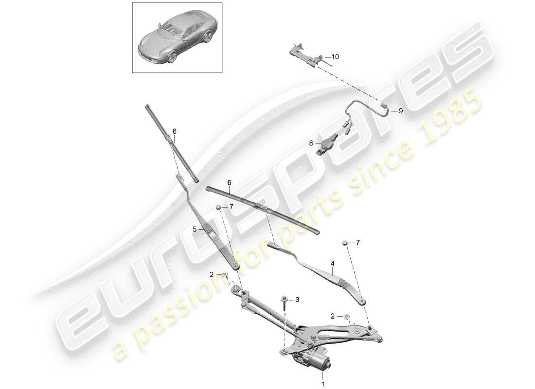 porsche 2015 (991-1) windscreen wiper system part diagram