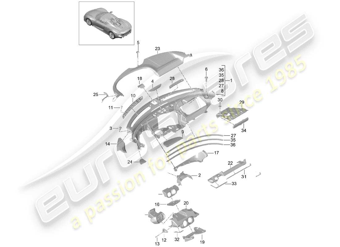 porsche 918 spyder (2015) dashboard parts diagram
