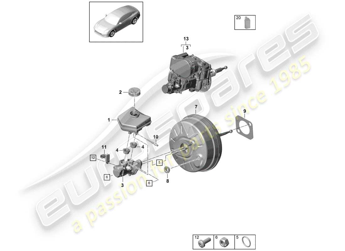 porsche 2020 (panamera 971-1) brake master cylinder part diagram