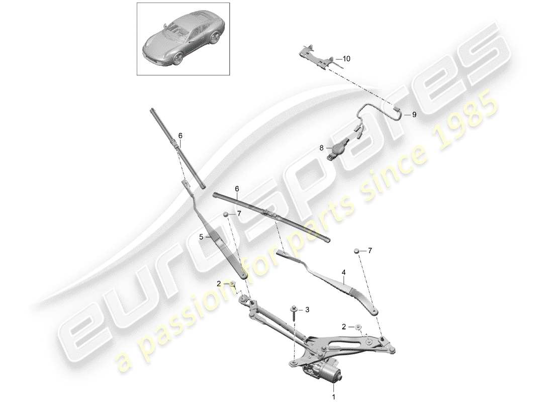 porsche 991 (2014) windscreen wiper system parts diagram