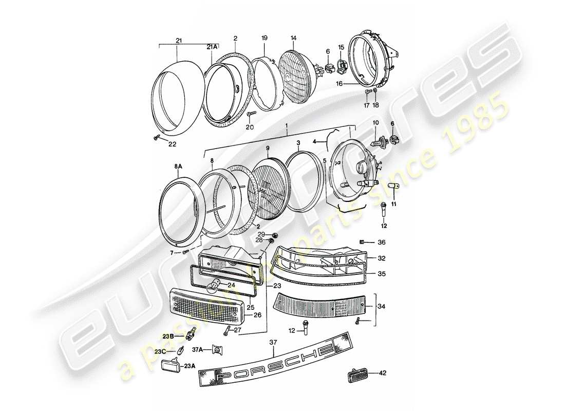 porsche 1985 (911) headlamp - lighting part diagram
