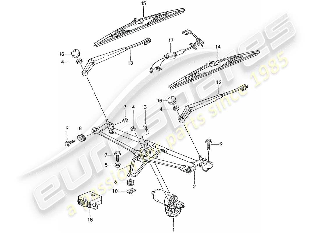 porsche 1999 (986 boxster) windshield wiper system compl. - rain sensor part diagram
