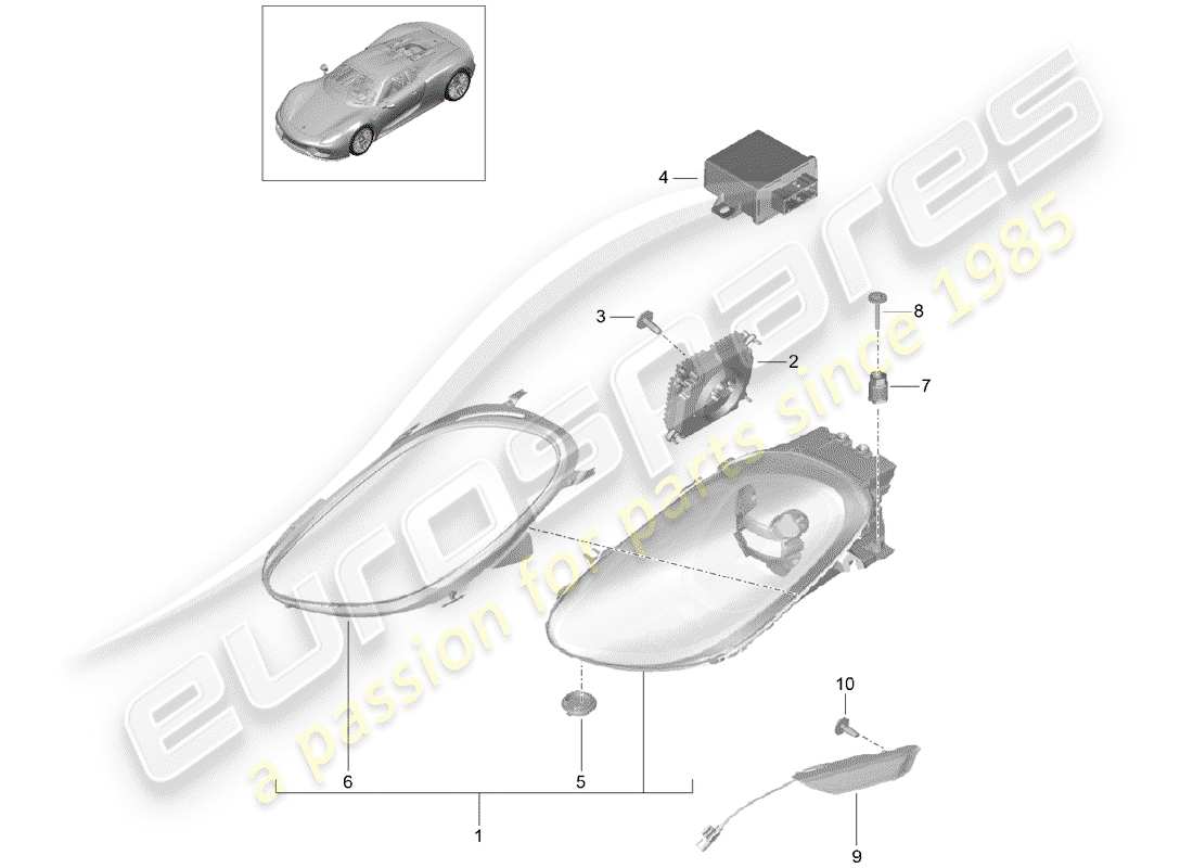 porsche 2015 (918 spyder) led headlight part diagram