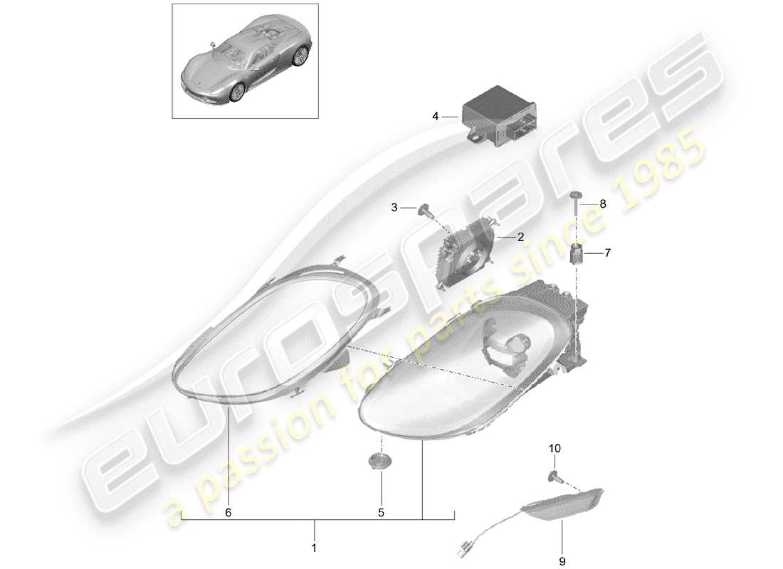 porsche 918 spyder (2015) led headlight parts diagram