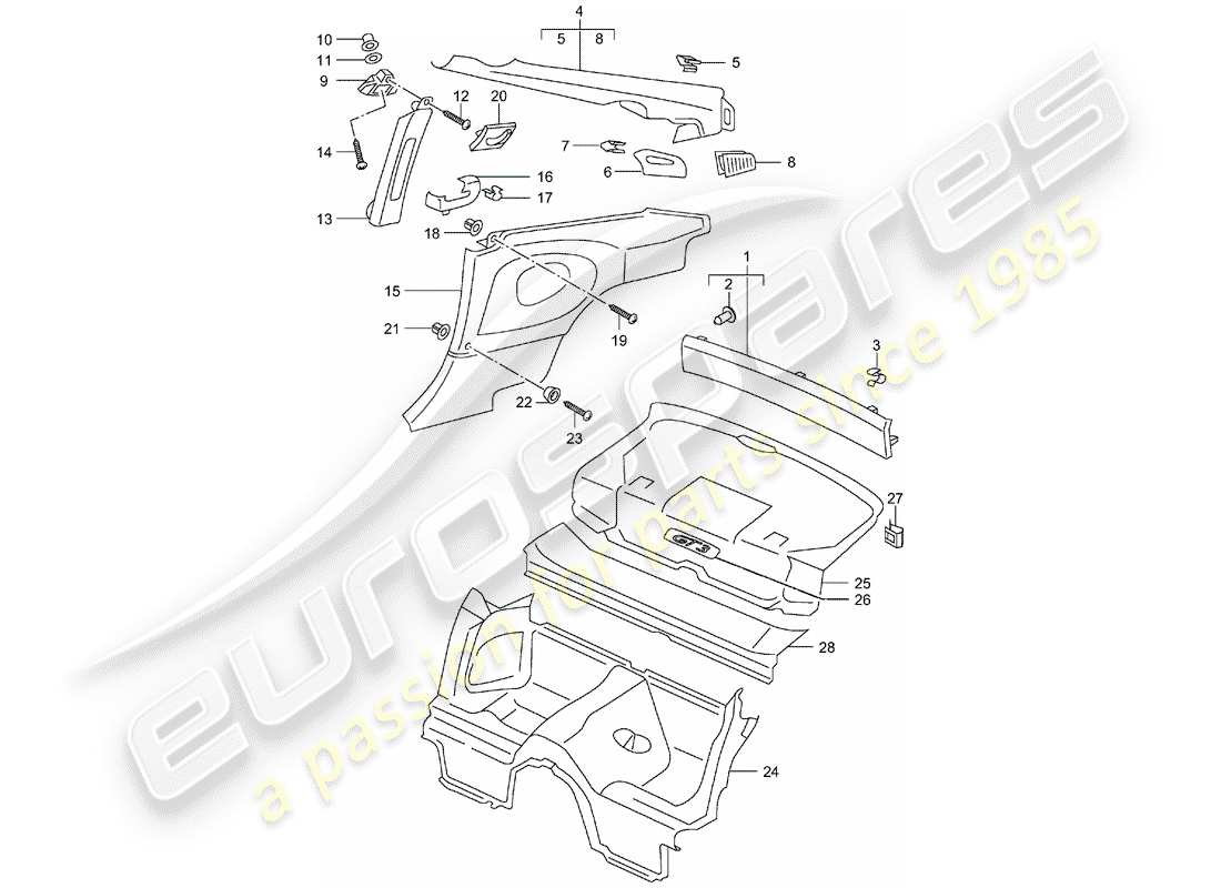 porsche 2001 (996 gt3) trims part diagram