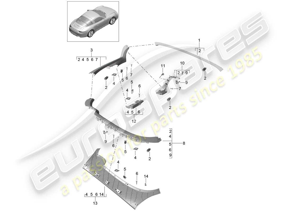 porsche 2013 (991-1) trims part diagram