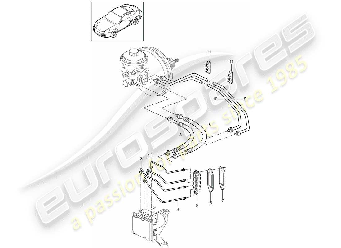 porsche 2009 (987 cayman) brake lines part diagram