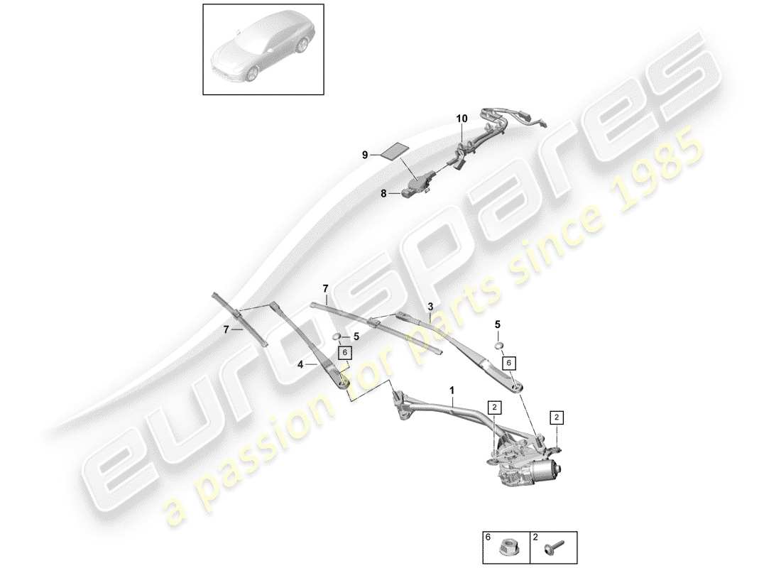 porsche 2020 (panamera 971-1) windshield wiper system compl. part diagram
