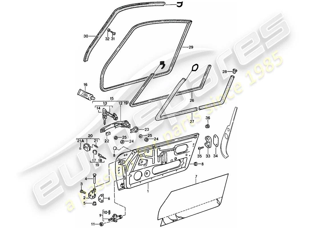 porsche 1985 (911) accessories - doors part diagram