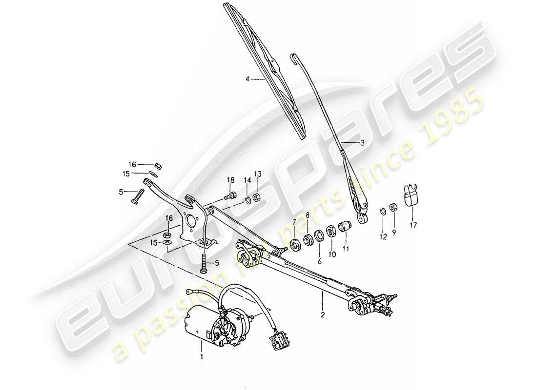 porsche 1993 (964) windscreen wiper system parts diagram