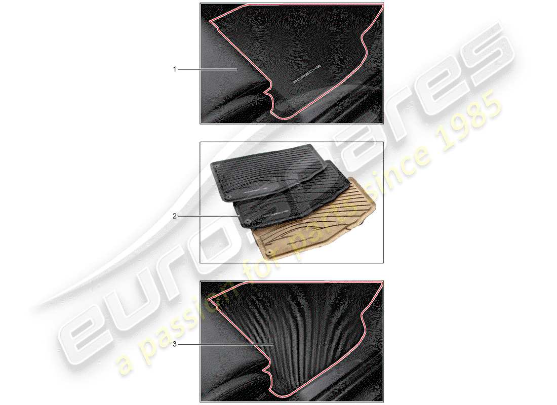porsche 2016 (tequipment 98x/99x) 1 set footmats (textile) part diagram
