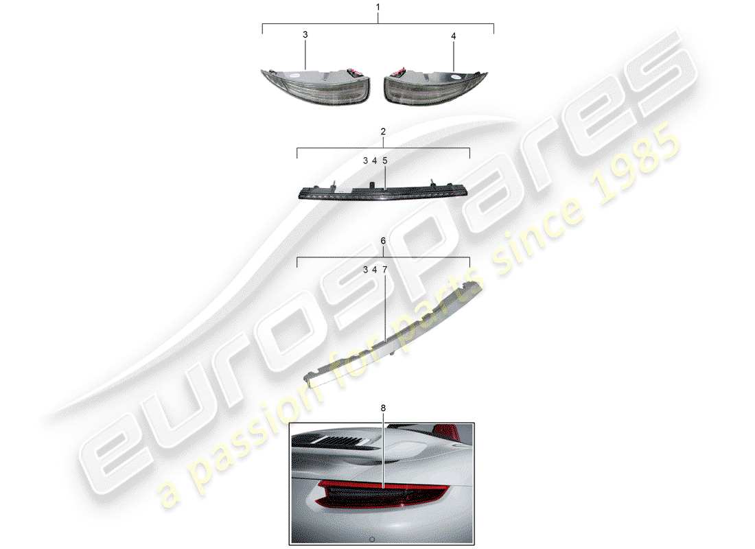 porsche 2016 (tequipment 98x/99x) rear light part diagram
