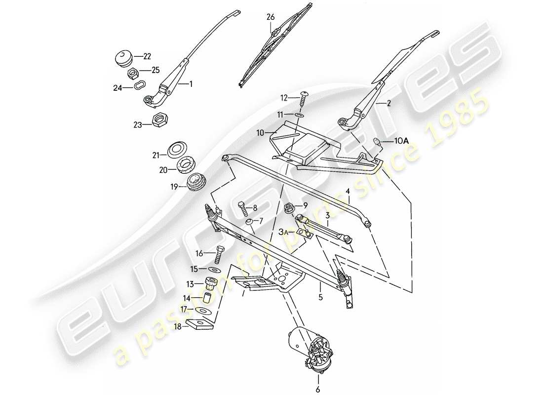 porsche 1984 (944) windscreen wiper system parts diagram