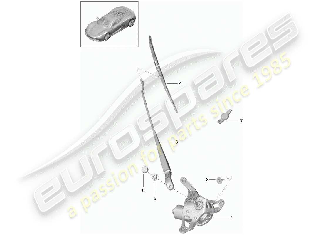 porsche 918 spyder (2015) windshield wiper system compl. parts diagram