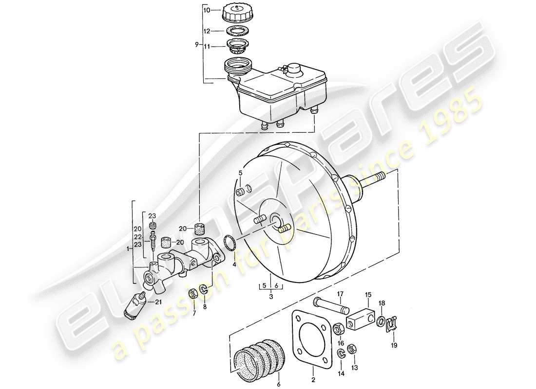 porsche 928 (1987) brake master cylinder - brake booster parts diagram
