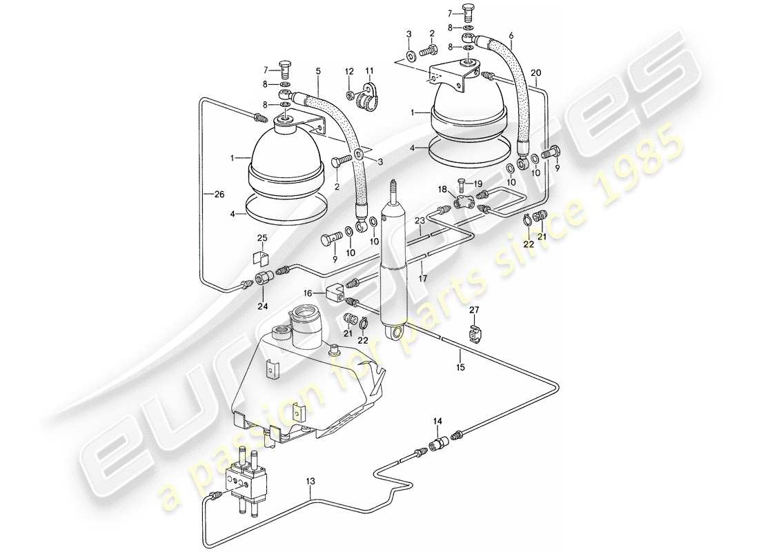 porsche 1988 (959) self levelling system - lines parts diagram