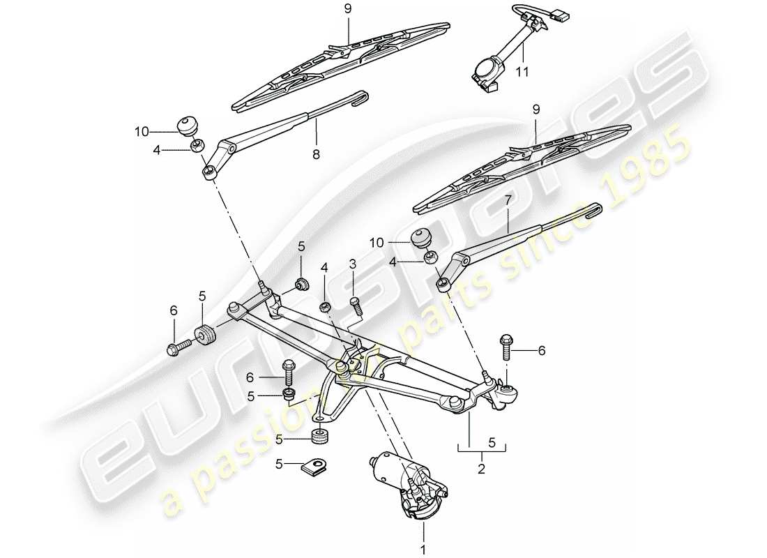 porsche 2008 (997-1 turbo / gt2) windshield wiper system compl. part diagram