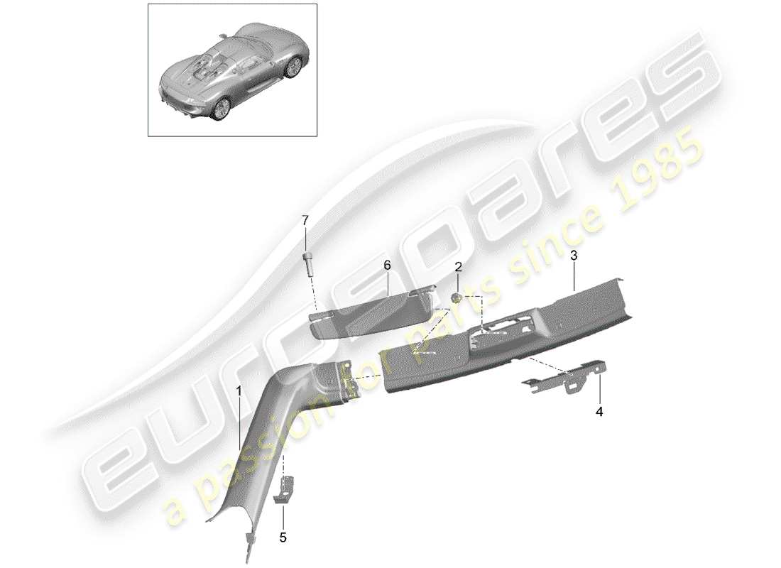 porsche 918 spyder (2015) sun vizors parts diagram