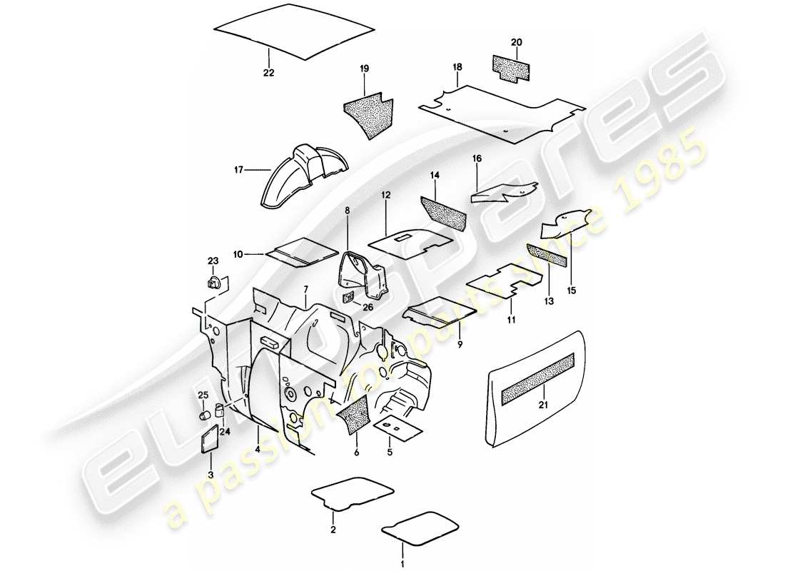porsche 1984 (944) sound absorber parts diagram