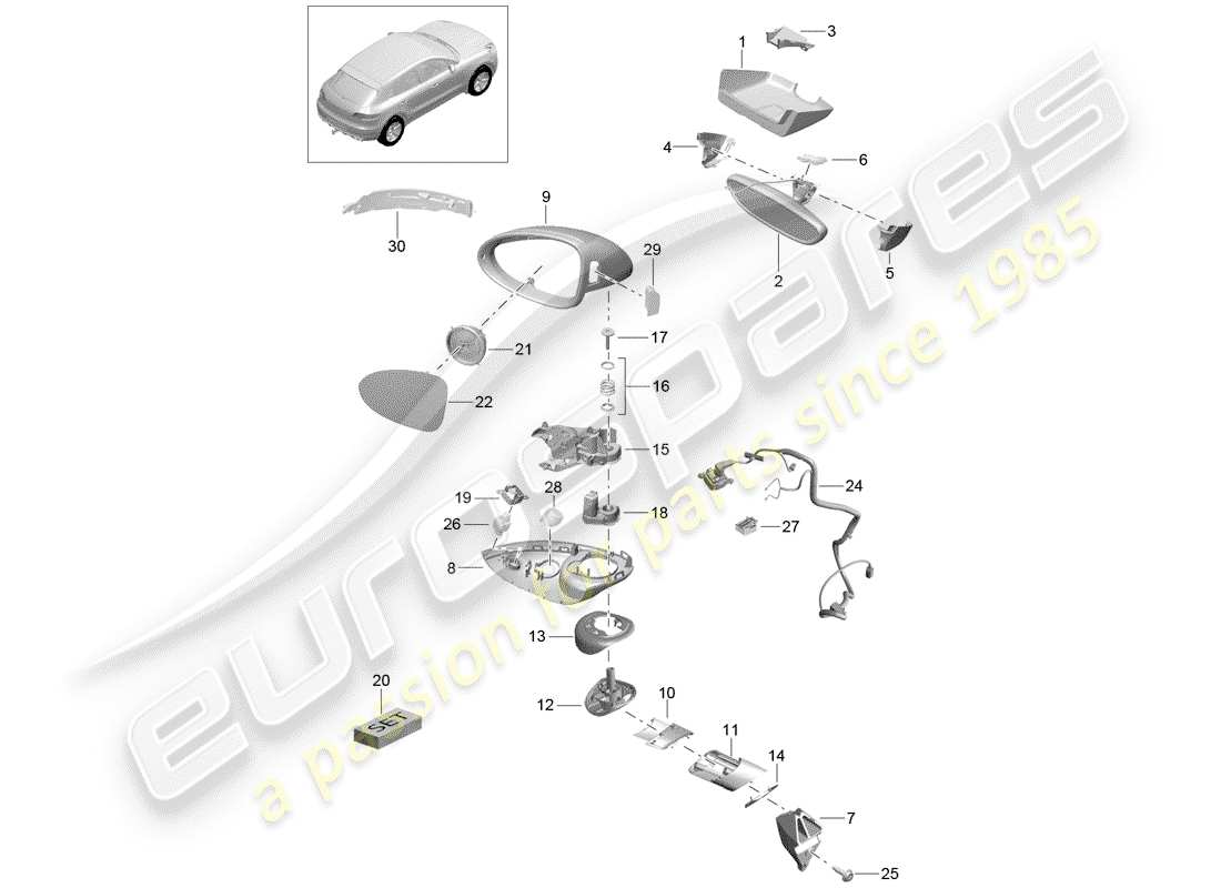 porsche macan (2017) rear view mirror inner part diagram