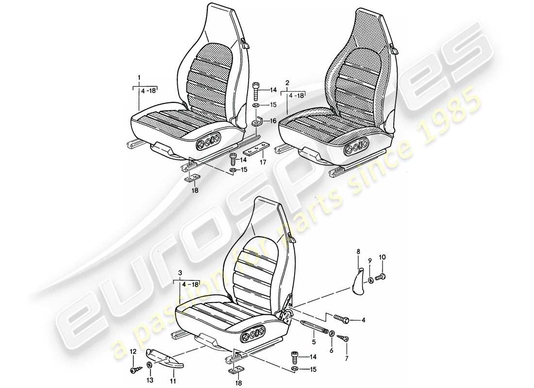 porsche 1994 (968) seat - complete part diagram