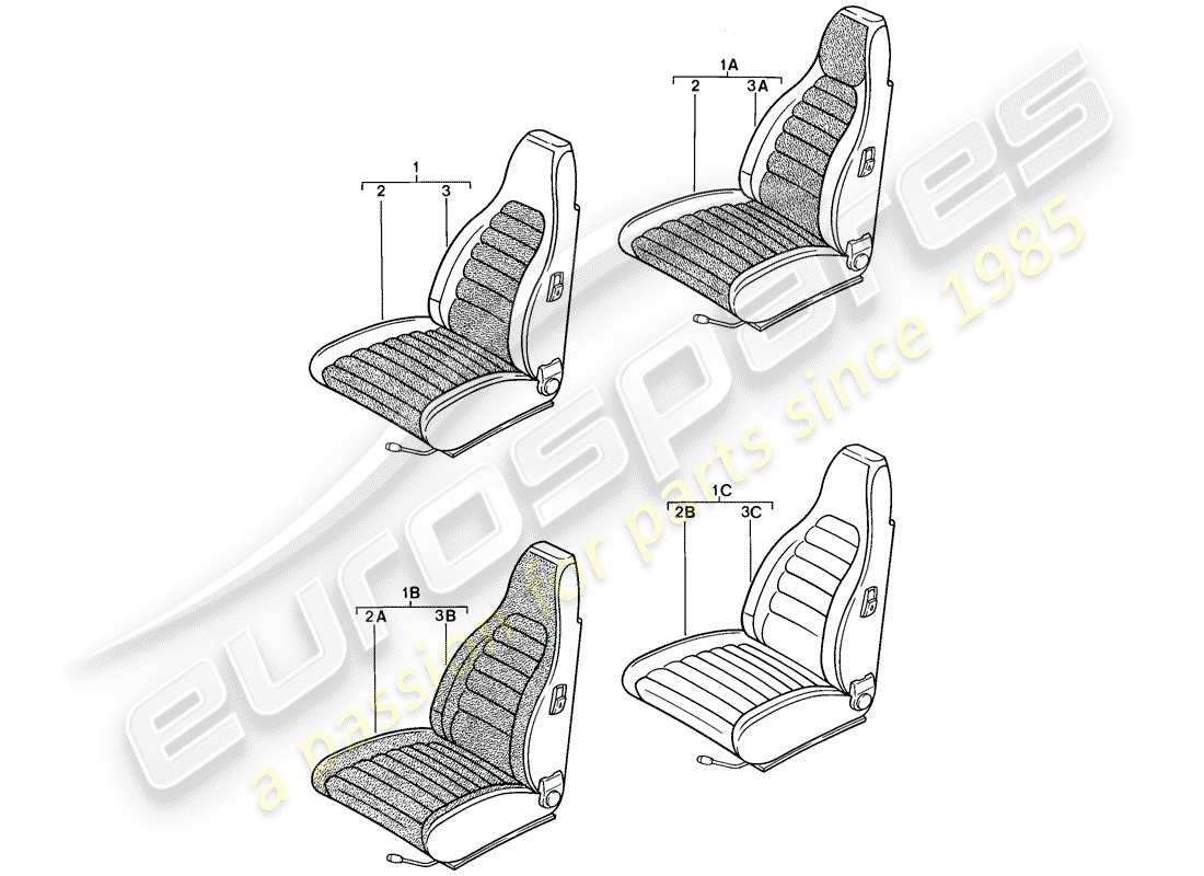 porsche 1982 (944) front seat - complete - seat cover parts diagram