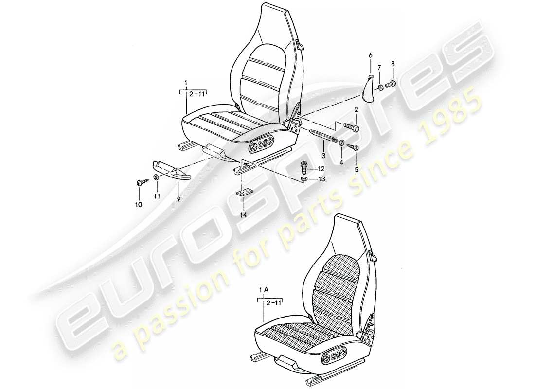 porsche 1988 (928) seat - complete part diagram