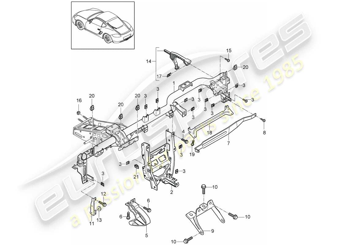 porsche 2009 (987 cayman) retaining frame part diagram