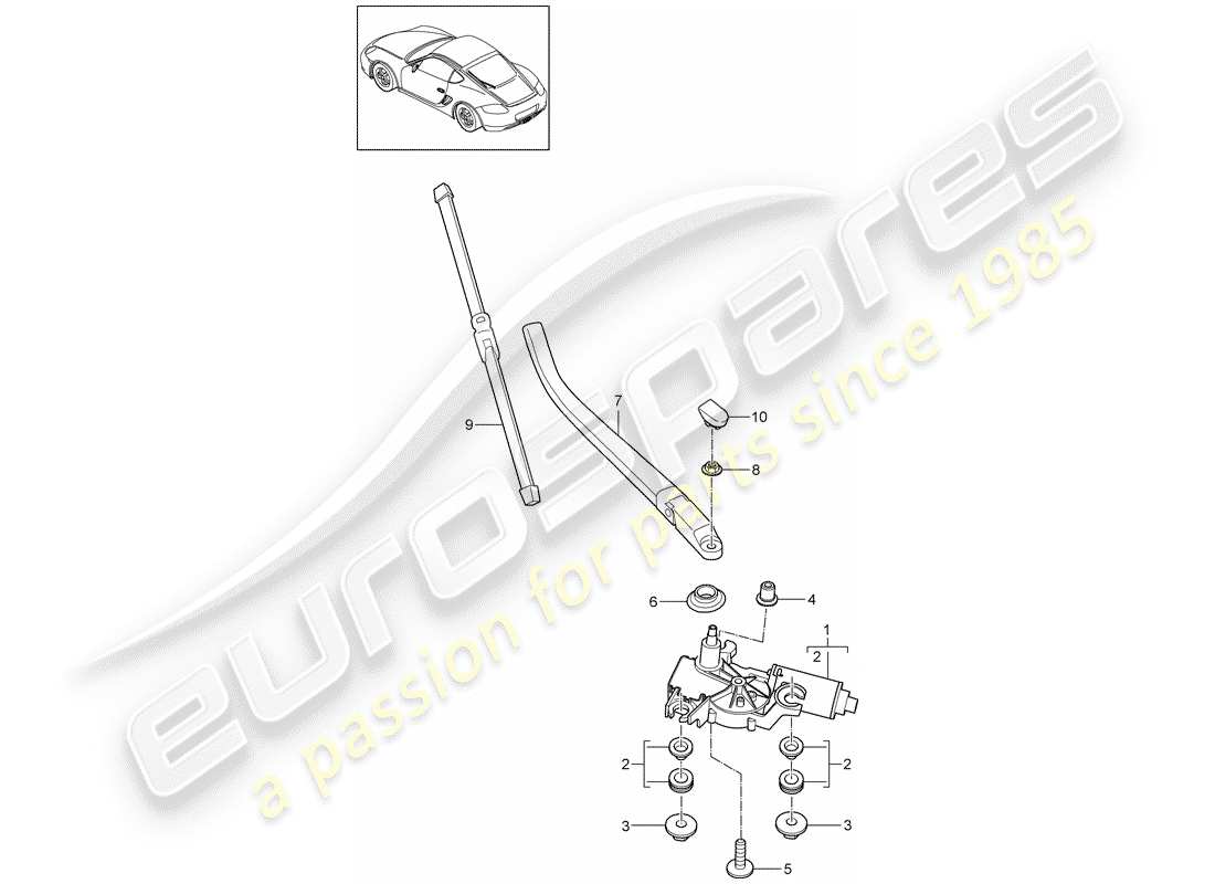 porsche 2010 (987 cayman) rear window wiper part diagram