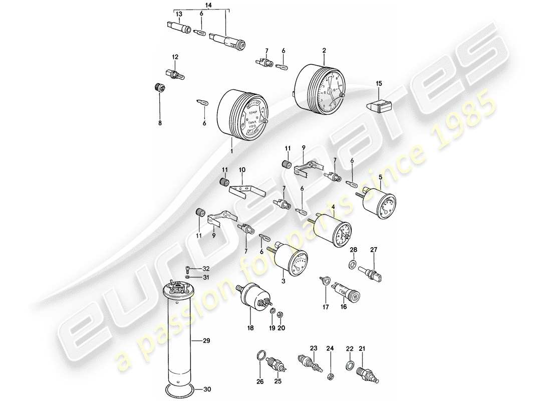 porsche 1984 (944) instruments parts diagram