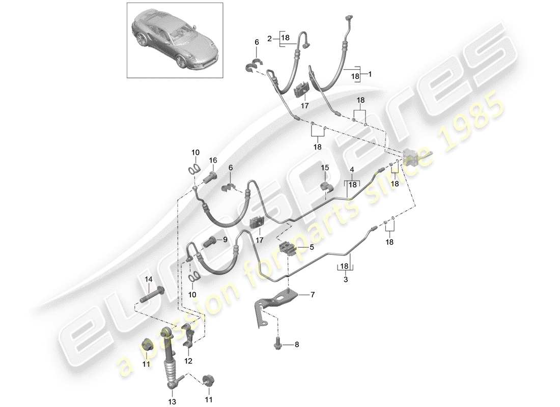 porsche 991 turbo (2016) hydraulic line part diagram